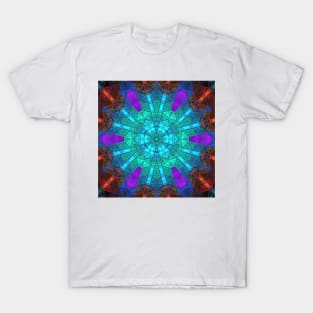 Glass Tile Kaleidoscope Blue Purple and Orange T-Shirt